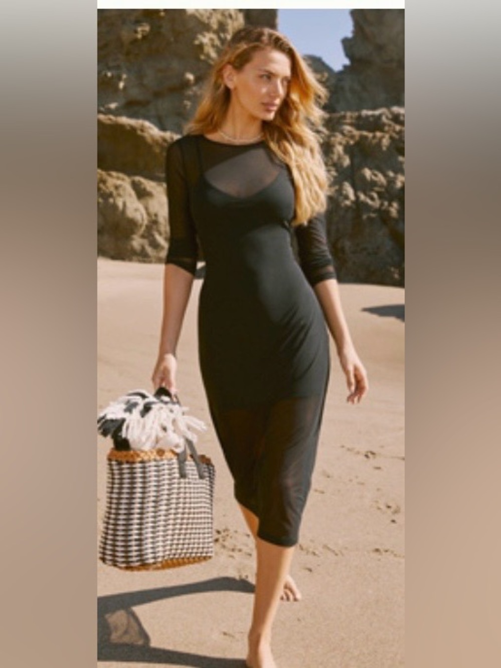 Anthropologie Black Sheer Long Sleeve Dress